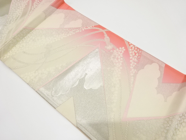 アンティーク　組紐に小花・雲模様織り出し袋帯（着用可）